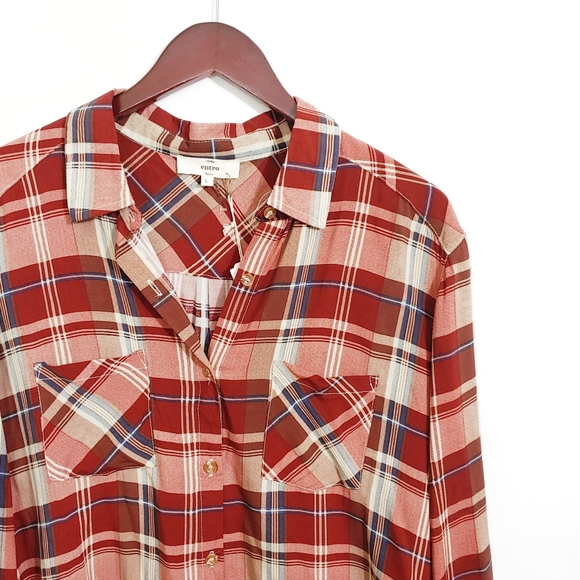 Entro Button Up Plaid Tunic Shirt Large - Picture 3 of 4